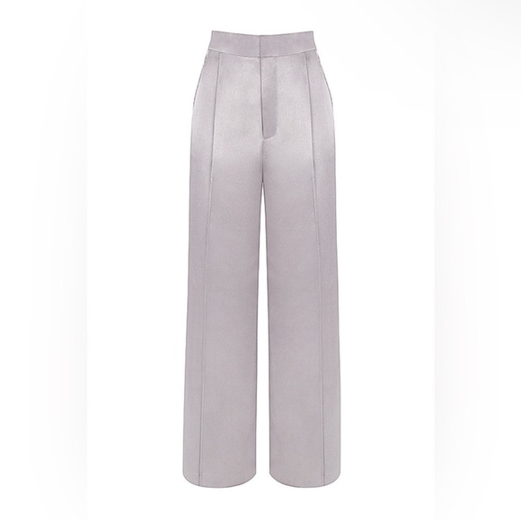 House of CB Alivia Grey Satin Loose Fit Trousers - Picture 2 of 7